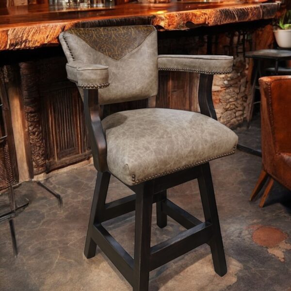 Sierra Leather Armed Barstool W/ Textured Leather Yoke